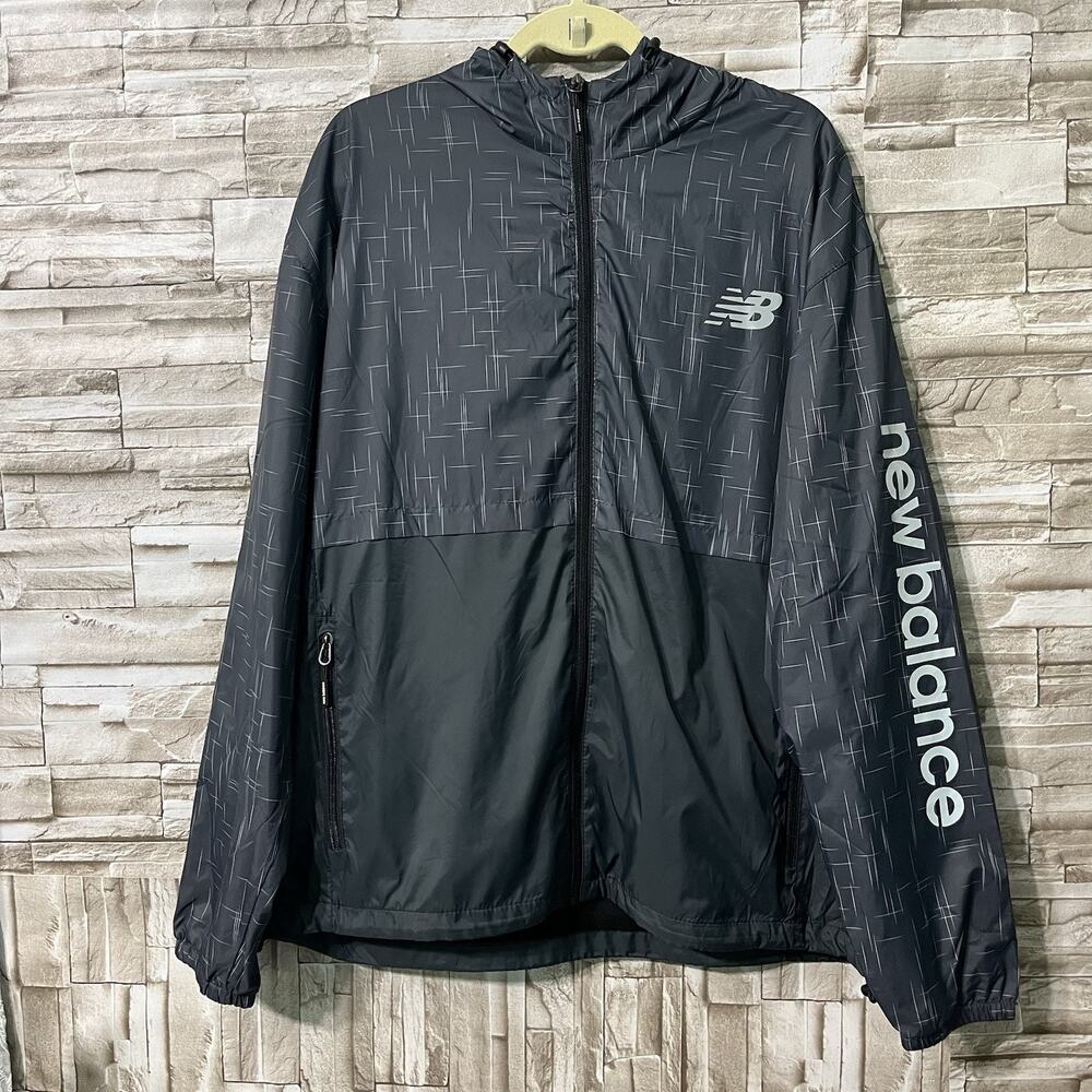 New Balance Men Size Large Hooded Windbreaker Full Zip Mesh Lined Jacket Gray XL